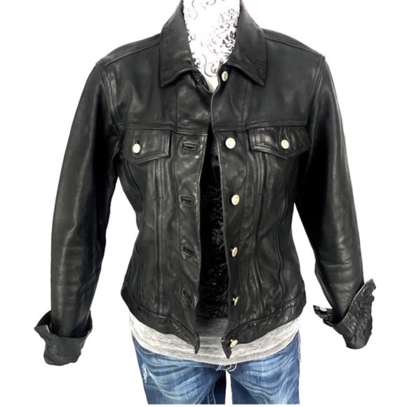 GAP- Cropped Leather Icon Trucker Jacket - Picture 3 of 8